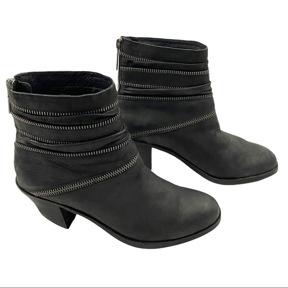 EILEEN FISHER Edgy Zip-Around Gunmetal Leather Boots - Picture 7 of 13